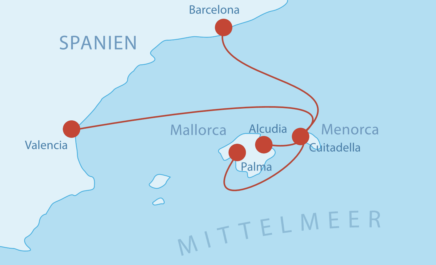 Karte Fähre nach Menorca