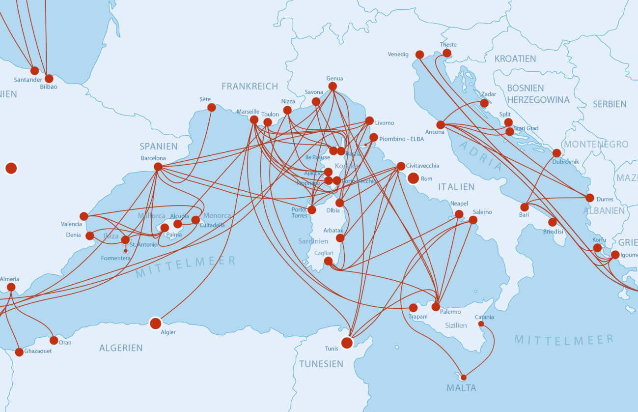 Fährkarte Südeuropa Fährkarte, Fähren, Fährverbindungen Südeuropa Mittelmeer Karte